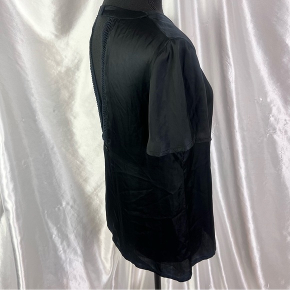 Stone Row Black Satin Cutout V-Neck Short Sleeve Blouse – Sleek & Chic (Size S) - Picture 8 of 15